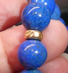 14K Gold 10mm Lapis Lazuli Bead Necklace 32”l Opera 14K Rondelle Spacers 106g