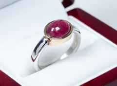 750 Gold /925 Silver – Vintage Designer-Ring – 3.50 CT Tourmaline – Handmade
