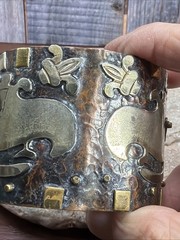 Vintage Mexico Mixed Metal Aztec Bracelet Sterling Copper Brass 8″