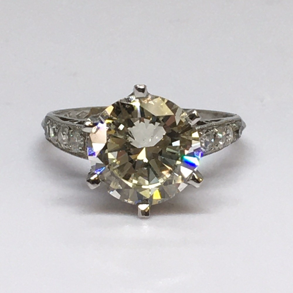 1920s Platinum Art Deco 3.45 Ct Diamond Antique Ring Handmade American Size 7