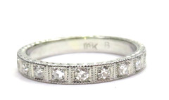Antique Art Deco Diamond Wedding Band 17K White Gold EGL USA Ring Size 7.25 UK-O