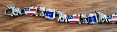 Vtg Republican Party Silver Charm Bracelet Patriotic Enamel Flag, Elephant 6.75″