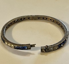 1930s Art Deco Channel Set Foiled Glass Sterling Silver Bracelet **FOR REPAIR**