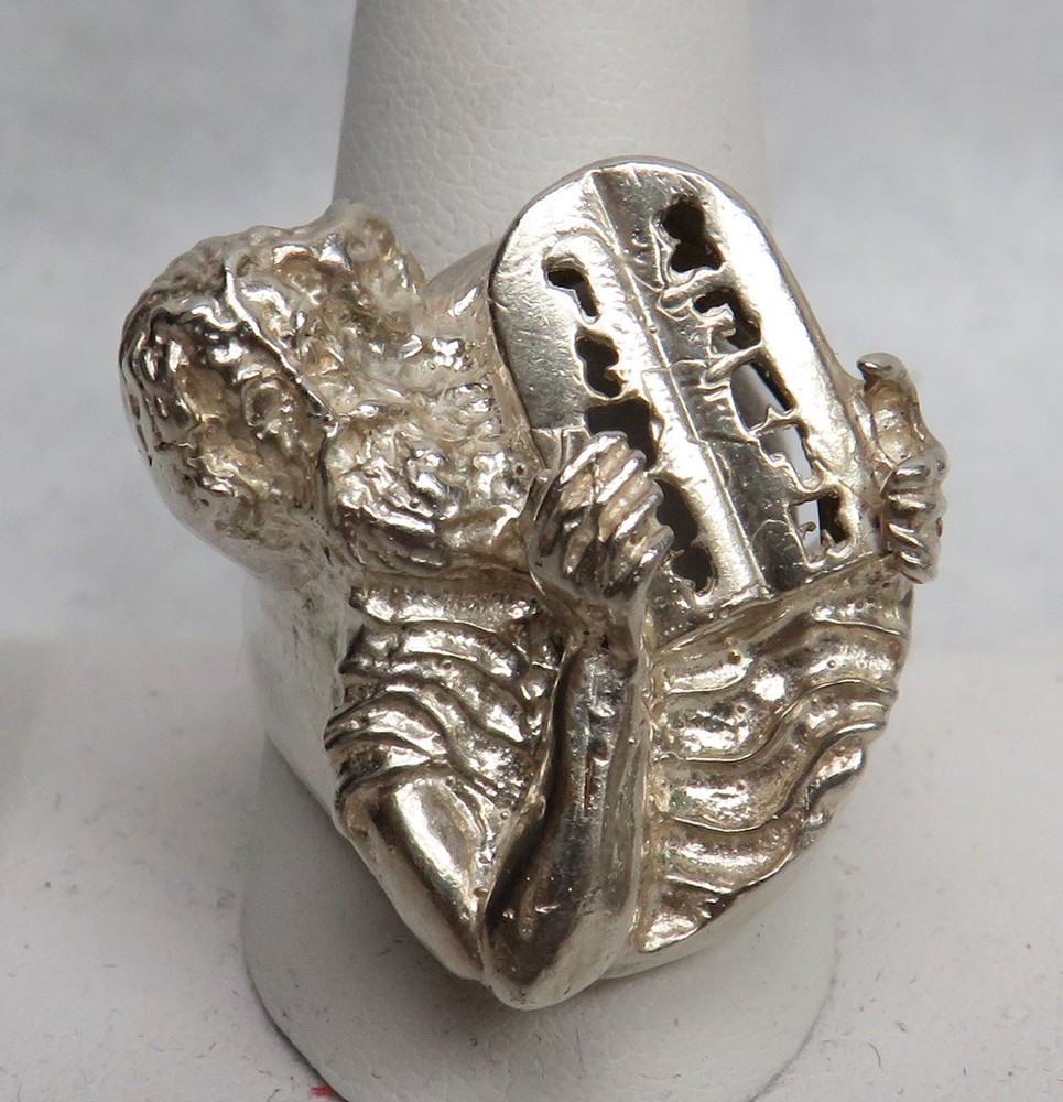 VINTAGE STERLING SILVER MOSES WITH TEN COMMANDMENTS LARGE RING Sz 11