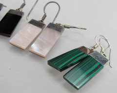 Vintage BOMA Sterling Silver Earrings Malachite Onyx Mother of Pearl Dangle 925