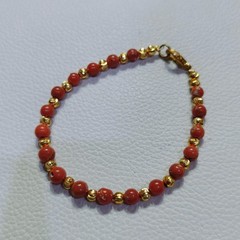 Vintage Natural Italy Coral Round Beads Bracelet Coral Gemstone Handmade Jewelry