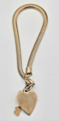 Vintage Gold Tone Heart Key Charm Bracelet 6 3/4″ Smooth Chain