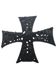 Oweiss Black Rhinestone and Resin Cross Brooch Vtg Gothic Glam Statement Piece