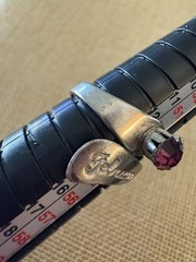 Vintage Silver Tone February Birthstone Ring Engraved Adjustable Amethyst