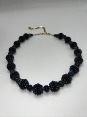 VTG Kramer Iridescent Black Bead Necklace Signed Peacock Aurora Adjustable 16”