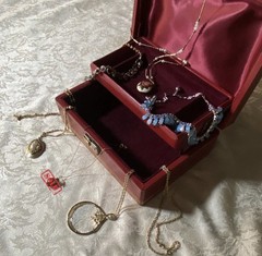 5 Vintage Multicolor Jewelry Lot Mixed Materials Necklaces Pendant with Red Box