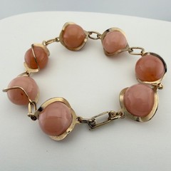 Vintage Stone Bracelet Caged Wire Wrapped Gold Tone 6.25″