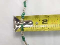 Vtg Hand Beaded Necklace Green Clear Beads Silver Tone Closure Costume Jewelry