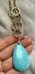 NEW Faux Turquoise Pendant Necklace Big Blue Teardrop Boho Chic Southwestern