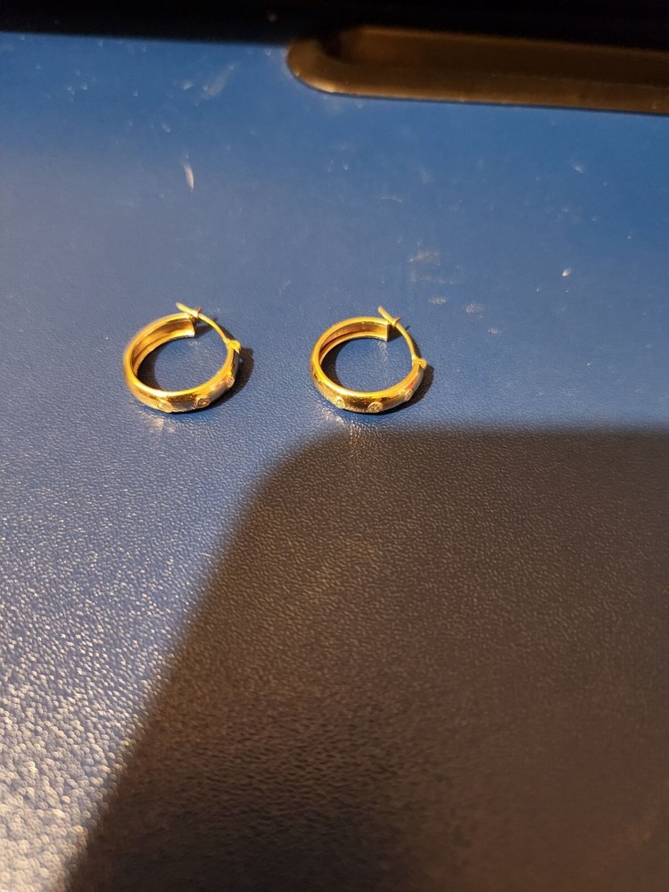 14K Yellow Gold White Stone Hook Earrings 1.5g