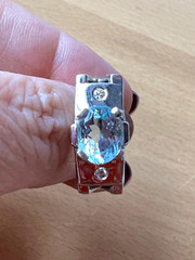 VINTAGE 14K WHITE GOLD AQUAMARINE DIAMOND RING MODERNIST DESIGNER SETTING ITALY
