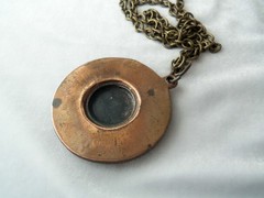 Vintage Copper Brass Faux Gemstone Knight Crest Shield Brooch Pendant Necklace