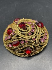 Vintage La Roco Domed Braided Filigree Austrian Crystal Brooch