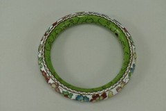Asian Dainty White Enameled Bangle With Beautiful Flowers Good Quality