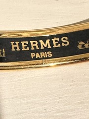 Vintage Hermes Bangle Bracelet Black Gold Enamel Anchor Gold Rim Size 70 w/ Box