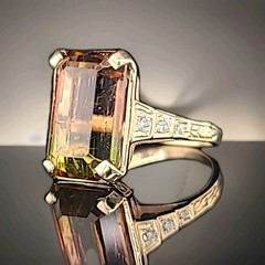 Vintage 14k Yellow Gold Engagement Ring 7.73CT. Natural Bio Tourmaline