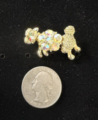 Vintage AB Aurora Borealis Rhinestone Green Eyed Poodle Gold Tone Dog Brooch Pin
