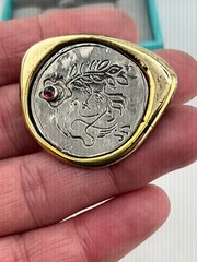 Vintage Mixed metals brooch Woman’s face Dove mid century Garnet 925 brass