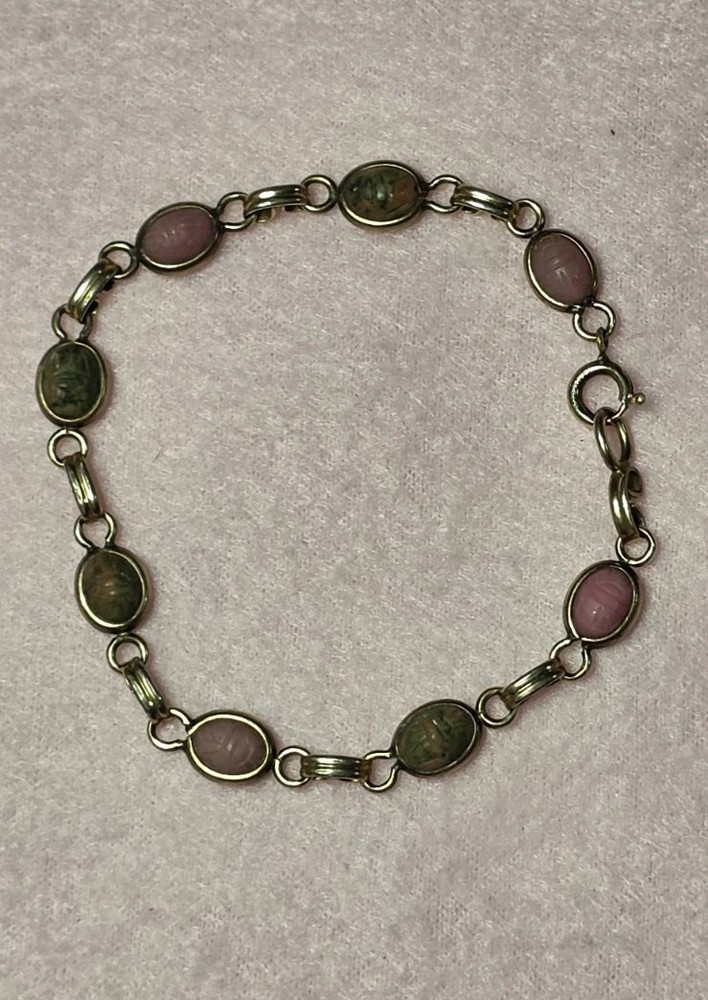 VTG 1/20 14K GOLD FILLED MULTI GEMSTONES CARVED BRACELET 7.5″ L