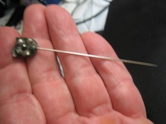 Relief flower Tie Hat Stickpin *Sterling Silver 1900s Art Nouveau Floral 3.5in
