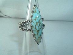 VINTAGE WEST GERMANY FAUX TURQUOISE COCKTAIL RING SIZE 5 ADJUSTABLE BAND