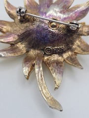 HAR Vintage Brooch Flower Yellow with Black Crystals MCM