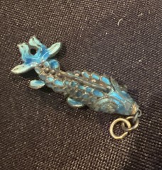 Vintage Flexible Fish Koi Blue Enamel Silver 2” Pendant