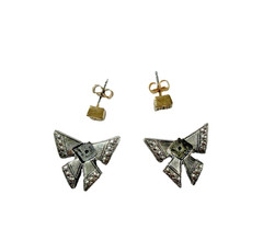 Vintage AVON Art Deco Bow Two Tone Pin Brooch & Earrings Set Stylepoints 1995