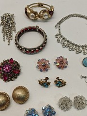 Vintage Rhinestone & Other Jewelry Lot Bracelets, Earring, Necklaces Etc.