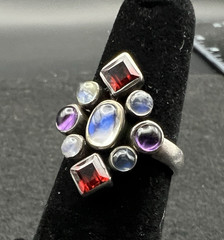Nicky Butler Sterling Silver Garnet Moonstone Amethyst Cluster Ring Size 5.75