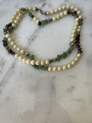 Vintage Pearls Agate, Jade & Carnelian Stone Bead Long Necklace 1960’s