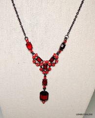 VINTAGE SIGNED VCLM RED RHINESTONE 16″ NECKLACE AND RING Beautiful Condition!