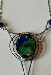 Vintage Artisan One Of A Kind Sterling Azuremalachite Lapis Necklace 23” Boho
