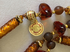 Vintage Amber Murano Glass Made in Italy Glass Bead Necklace 33″ w/ ORIGINAL TAG