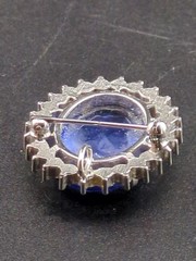 Vintage Sky Blue Oval Rhinestone Silver Tone Brooch Pendant 35mm