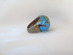Antique Sterling Silver 925 Enamel Ivy Import Dome Ring Size 7