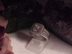 Sterling Silver 4.00ct Princess Solitaire Ring Sz 6 Baguettes Halo CZ 6.8Gr Vtg
