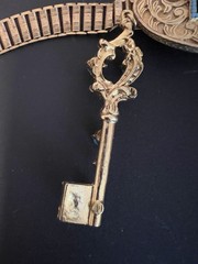 VTG NWT CORO BOOKCHAIN LOCK & KEY BELT + 2 KEY BROOCHES, 1 STERLING BOOK PIECE!