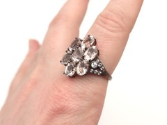 Vintage Sterling 925 Gemstone Morganite White Topaz Rose Gold Plated Ring s10