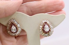 Sterling Silver Gold Plated Purple Clear Crystal Tear Drop Earrings Pre-owned