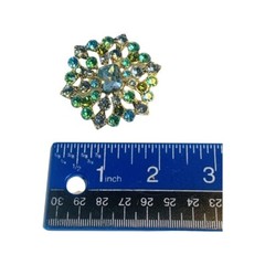 VTG Liz Claiborne Green Rhinestone Brooch Pin 2” Gold Tone Flower