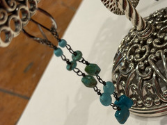SW SILVER FAUX TURQUOISE BLUE GREEN STONES 2.75″ FRENCH WIRE DANGLE EARRINGS NEW