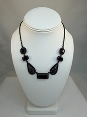 Vintage Purple Acrylic Victorian Style Necklace Gothic Retro Witchy Gunmetal