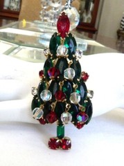 3 1/8″ JULIANA DANGLE AURORA BOREALIS BEADS RHINESTONE CHRISTMAS TREE PIN