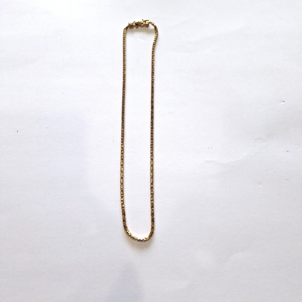 Goldette Vintage Gold Tone Bamboo Link Choker Necklace Fold Over Clasp 10″